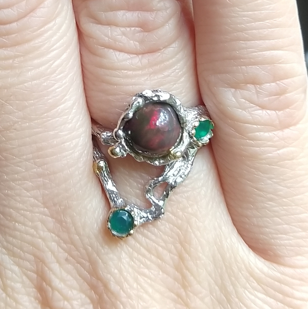 Natural black opal Onix sterling artistic ring - Picture 7 of 8